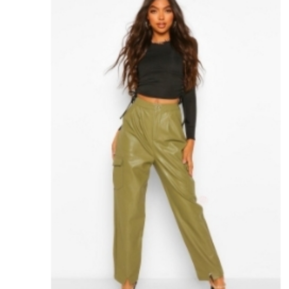 Tall leather look split front trouser